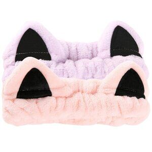 2 Pcs Cat Ears Headband Spa Headbands for Washing Face Headband Pink Purple